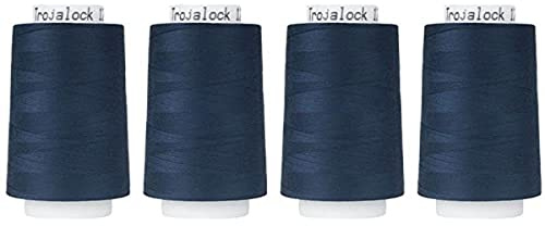 Amann Trojalock Overlockgarn 4X 2500 M (Marine) | Gleichmäßiges Overlockgarn mit hoher Reißfestigkeit, ideal für Jersey und elastische Stoffe, 4er-Pack in gleicher Farbe