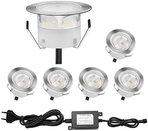 CHNXU LED Bodeneinbaustrahler 6er Set Ø45mm 1W Terrassen Einbaustrahler Aussen 12V IP67 Wasserdicht Terrassenstrahler Licht für Küche Garten Treppen Balkon Terrasse, Blau