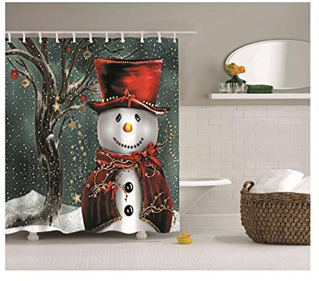KnSam Duschvorhang Anti-Schimmel Wasserdicht Vorhänge an Badewanne Bad Vorhang für Badezimmer Schneemann Schnee 100% PEVA inkl. 12 Duschvorhangringen 120 x 180 cm