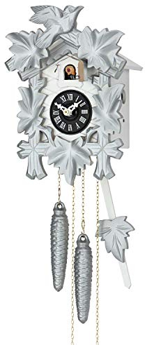 Cuco Clock Kuckucksuhr Schwarzwalduhr 'Silbervogel' 15 x 17 x 24cm Wanduhr aus Holz, 1 - Tage Werk, manuelle Nachtabschaltung