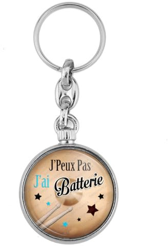 BADGMANIA | Porte clés Métal J'Peux Pas J'ai Batterie | Instrument Musique | Logo 33mm 2 faces