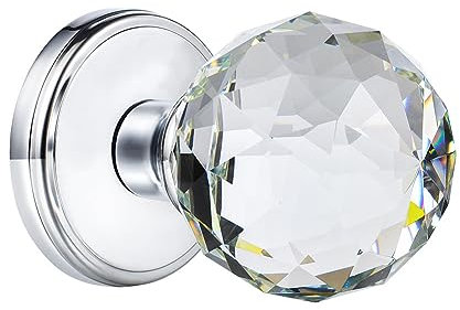 CLCTK Passage Door Knobs Polished Chrome, Hall Closet Door Knobs Interior No Lock, Clear Faceted Crystal Glass Door Knobs Kit, DPQBS-003