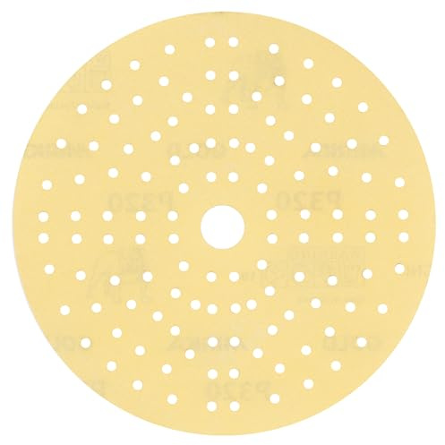 Mirka Gold Universal-Schleifpapier Ø 150mm Klett 121-Loch/Korn P240, 100 Stk/Zum Schleifen von Gips, Spachtel, Spanplatten, Holz, Lack
