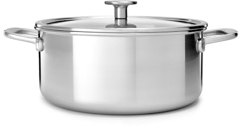 KitchenAid MultiPly 3PLY PFAS-freie Edelstahlkasserolle mit Glasdeckel, 20 cm/3,11 L, Triply, Multiclad, Induktion, Backofenfest bis 220°C, Spülmaschinenfest, Silber