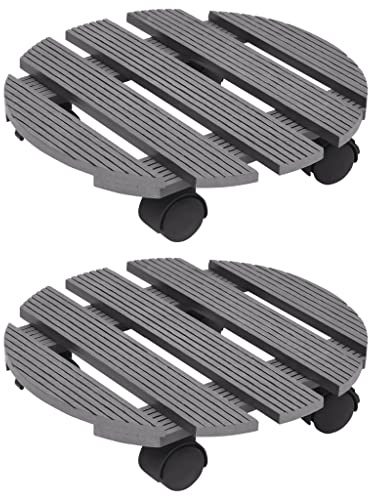 vidaXL 2X Pflanzenroller 2 Rollen mit Bremsen Blumenroller Transportroller Rollbrett Topf Kübel Roller Untersetzer Grau Ø30x7,5cm WPC
