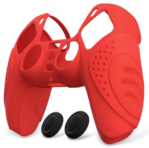 eXtremeRate PlayVital Cover Custodia per ps5 Joystick Controller, Guardian | Copertura Skin in Silicone, Protezione Antiscivolo Antiurto, 2 Gommini Copri Levette Analogiche, Rosso Passione