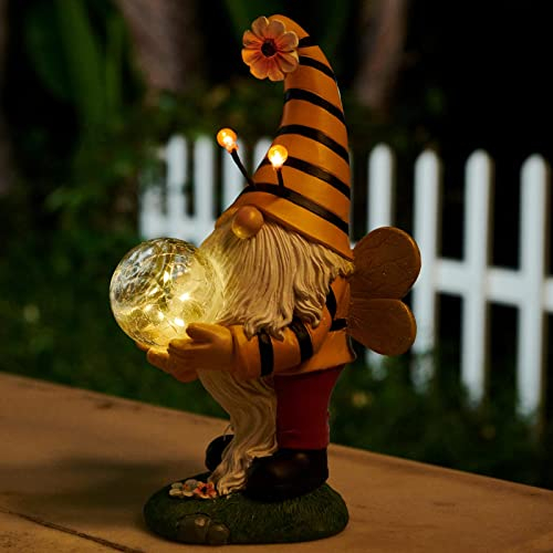 ORIGARDEN Nain de jardin jaune printanier – Décoration en forme d'abeille – Nain d'été amusant pour l'extérieur – Statue solaire amusante imperméable pour décoration de patio