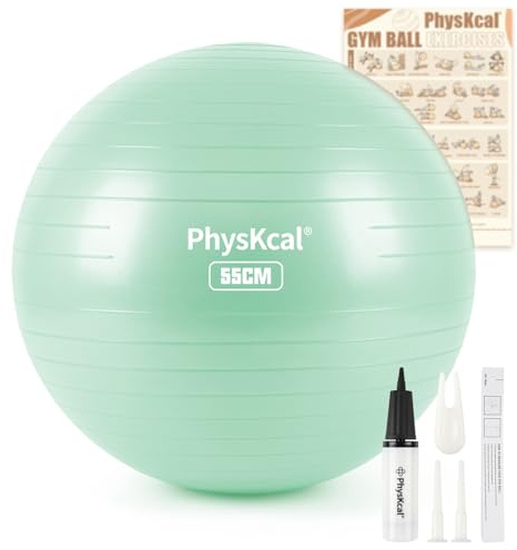 PhysKcal Gym Ball 55cm Teal Exercise Swiss Ball for Fitness Yoga Pilates Pregnancy, Anti Burst Ball Chair for Balance, Stability, Quick Pump Included