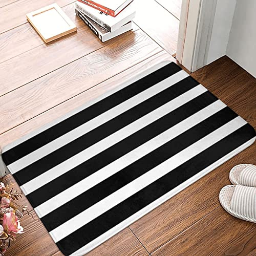 YACANNA Fußmatte für Innen Außen Waschbare Schwarz Weiß Gestreifte Fußmatte Teppich Dekor Badezimmer Küche Schlafzimmer 40x60cm