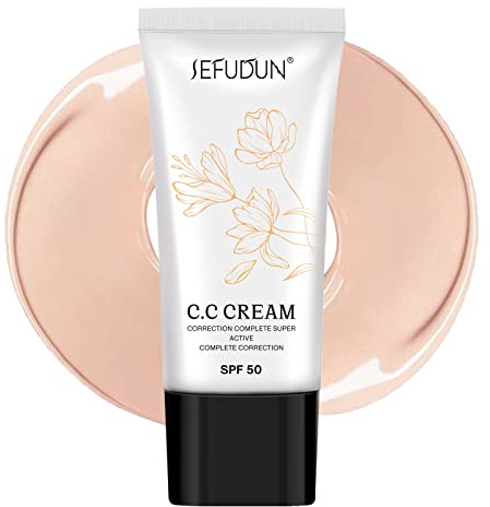CC Cream,Base maquillaje de cobertura total,Base de maquillaje y protector solar SPF 50+,Hidratante antiedad - Color natural