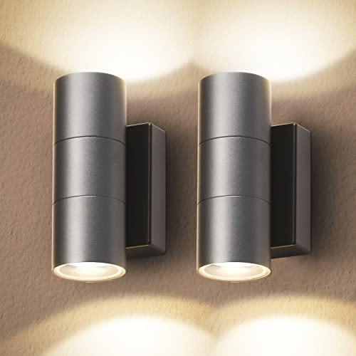 CELAVY LED Wandleuchte Wandlampe aussen 2 Stück, IP65 Modern Außenleuchte Außenlampe Wand, Up Down GU10 Aussenleuchte Außenwandleuchte Aussenbeleuchtung für Balkon Haus Treppenhaus Hauswand, Grau