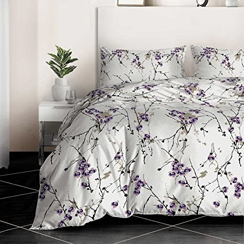 Cotton Comfort Bedding 3Pcs 100 Percent Egyptian Printed Duvet Cover - 400 Thread Count Double Set, Quilt Reversible Bed with 2 Pillowcases (Exotic Lilac, Double)