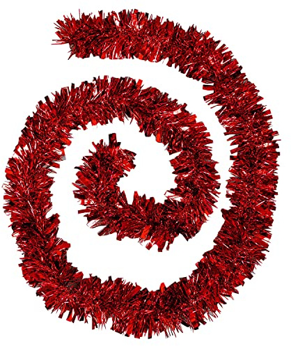 Trimming Shop Weihnachts-Lametta, 1,8 m, luxuriös, grob, metallisch, Weihnachtsbaum, Lametta für Urlaub, Weihnachtsdekoration, Zuhause, Innen- und Außenbereich, Partyzubehör, Geschenkverpackung, Rot