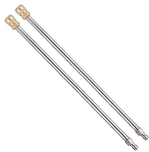 2 extensiones de lanza para lavadora a presión, extensión de lanza de 38 cm, conexión rápida de 1/4 pulgadas, color plateado