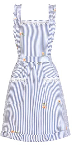 Aoomzoon Funny Aprons for Women with Pockets, Kitchen Cooking Grilling Bbq Cute Chef Apron, Mothers Day Birthday Gifts for Women (Blue/Stripe)