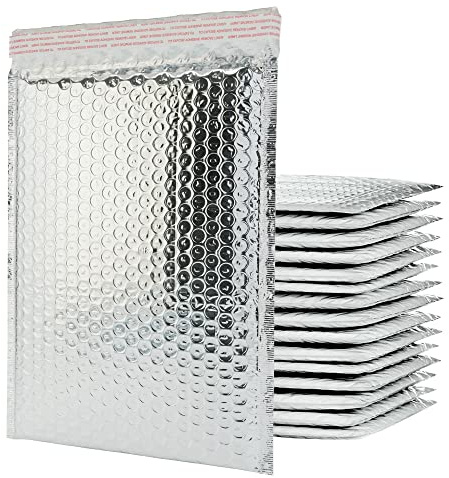 Padded Bubble Mailer 100 Pack, Metallic Foil Mailers, Waterproof Self Seal Adhesive Shipping Envelopes, Cushioning Padded for Shipping, Mailing, Packaging, Bulk (Silver, 220x270mm)