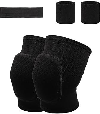 2 ginocchiere in spugna spessa, 1 fascia sportiva e 2 protezioni per polsi sportivi, ginocchiere sportive morbide, ginocchiere antiscivolo, ginocchiere elastiche per bambini e adulti (nero)