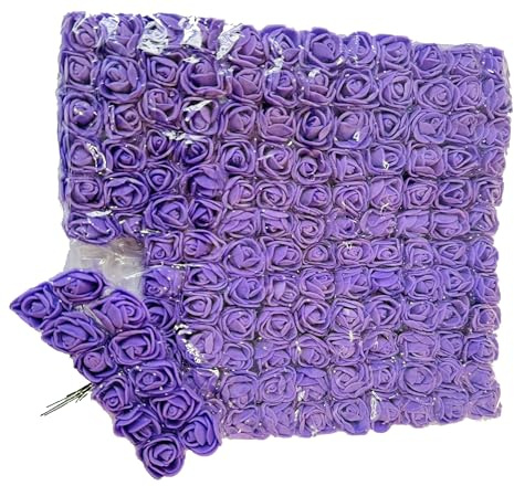 creative balloons Rose in schiuma viola con stelo bordo in pizzo, 144 pezzi di rose finte per decorazioni fai da te bouquet di rose boccioli di fiori per feste di nozze ghirlanda di rose in schiuma,