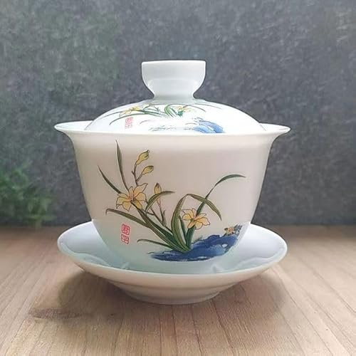 DYETEE Juego de té de cerámica Gaiwan Chino Kungfu, tazón de té de Tres talentos, platillo de Taza de té Grande, Fabricante de té para el hogar, Regalo para Ceremonia del té