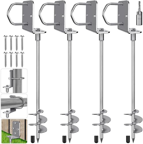 Insaga Multi-Purpose Ground Anchors Screw in, 76mm Wider Spiral Earth Anchors, Fully Welded Mobile Home Anchors for Trampolines, Swing Sets, Carports and More (18'',4pack)