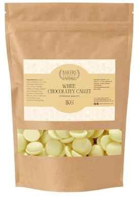 Standard Quality White Chocolatey Callets 1Kg - Bakers Street - White Chocolatey Callets for Baking and Desserts – Ideal for Cakes, Muffins, Cookies, Pastries, and All Your Baking Needs (NP)