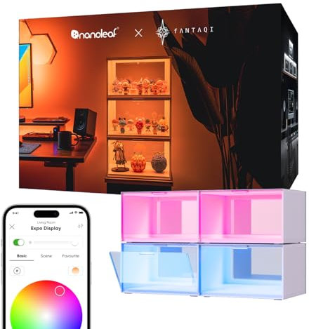 FANTAQI Smart LED-Schuhboxen, Sneaker-Vitrine, stapelbare Schuhaufbewahrung, Organizer, Sammelkiste, Figuren und Sammlerstücke, Vitrine (4er-Pack Starter-Set)