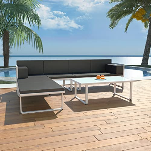 ZQQLVOO Gartenlounge Balkonmöbel Kleiner Balkon Gartensofa 4-TLG. Garten-Lounge-Set mit Auflagen Aluminium Schwarz