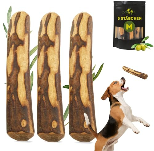 ANLOLIVE | Pack de 3 Jouets à Mâcher Naturels Taille M 18-20cm | Chiens Moyens | Bois d'olive | Jouet Sûr, Sain et Durable | Soigne Les Dents, Réduit l'Anxiété et Renforce la Mâchoire
