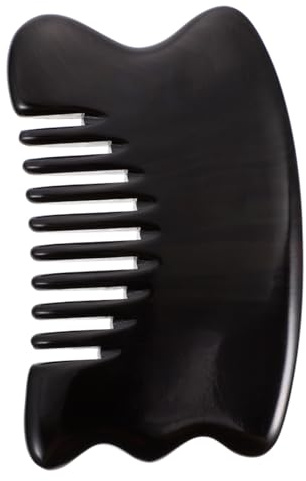 Healvian Massagekamm aus Ochsenhorn 10X6cm Körper Scraping Massagegerät Tragbares Kopfhautmassagerät für Zuhause und Reisen Praktisches Akupunktur Schabbrett für Mitarbeiter und Senioren