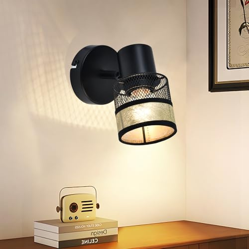 Glitzerlife Wandlampe Schwarz Wandstrahler E27 - Wandleuchte 1 Flammig LED Schwenkbar 330° Flurlampen Vintage Wandspot für Gang Schlafzimmer Küche Kinderzimmer Wohnzimmer Max40W ohne Leuchtmittel