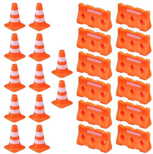 Cabilock Mini-Verkehrskegel Und Mini-Verkehrszaun 24 Stück Verkehrszeichen Spielzeug Für Kinder Pädagogisches Spielzeug Zur Verkehrserziehung Für Kreatives Spielen Und Eigene Straßen