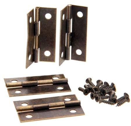 20 Stück Antik-Bronze-Schrankscharniere, Möbelbeschläge, Holzkisten, dekorative Scharniere, Möbelbeschläge, 34 x 22 mm, mit Schrauben