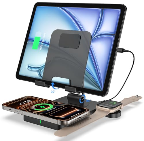 Kabelloses Ladegerät für Apple iPhone 16/15/14/13/12 Serie, iPad Ladestation für iPad Pro/Mini, Wireless Charger für Apple Watch 10/9/8/7/6/5, Air Pods 4, Kabellose Ladestation für mehrere Geräte