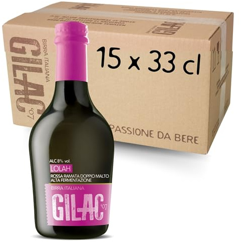 GILAC LOLAH DOUBLE IPA Birra artigianale Doppio Malto 15 Bottiglie da 33 cl, Birra rossa Italiana Non Filtrata e Non Pastorizzata, Birre Artigianali Confezioni Regalo - Gradazione Alcolica 8% Vol