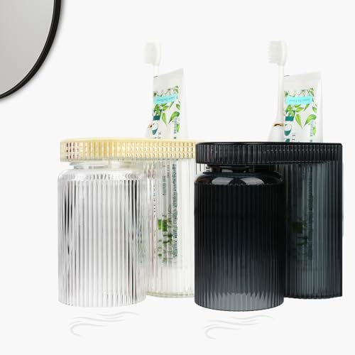LHRCEI 2 Stück Zahnbürstenhalter Wand, Halter elektrische Zahnbürste Wand ohne Bohren, Zahnbürstenhalter mit Becher, Aufsteckbürsten Halter (Beige + Schwarz)