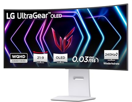 LG, 39 Zoll, Curved Ultragear™ OLED Gaming Monitor, 3440 x 1440, 39GS95QE-W.AEU, 21:9, 0,03 ms GtG, 240 Hz, HDR10, DisplayHDR™400 True Black, DCI-P3 98,5%, NVIDIA G-Sync™, AMD FreeSync™ - Weiß