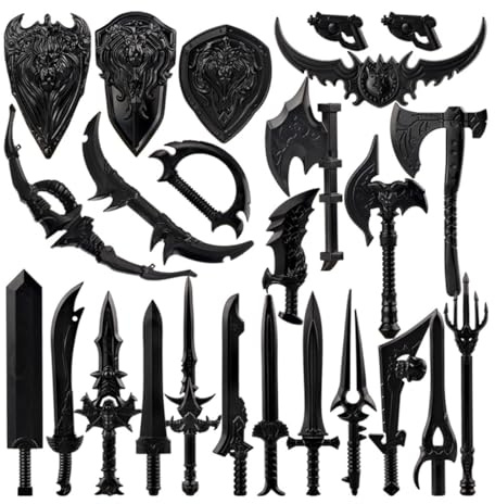 Funwetrike Mittelalterliches Waffenzubehör-Set – 24-teiliges Set mit Schwertern, Säbeln, Rüstung, kompatibel mit großen Marken