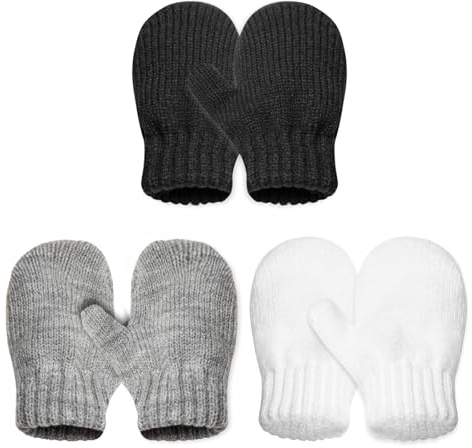 TUONYIS 3 Paires Gants d'Hiver Tricotés d'Enfants Gants d'enfants Mitaines Extensibles Mitaines Magiques Moufle Bebe pour Enfants Garçons Filles 1-4 Ans (3 Couleurs) (3 Couleurs)