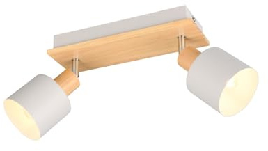 meineWunschleuchte Wandstrahler & Deckenstrahler Hellgrau mit Holz 2flammig, 30cm kurz