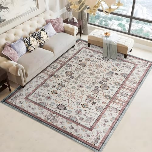 Taleta GORGEOUS Rugs Living Room Washable Vintage Boho Large, Non-Slip Soft Short Pile Oriental Area Carpet for Bedroom, Diningroom, Kitchen, Red, 120 x 170 cm