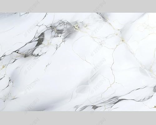 MZOwallpaper Papier Peint Intissé Marbrage Blanc Poster Tableaux Muraux Tapisserie Photo Trompe L'Oeil Salon Chambre Art Mural 200Cm(L) X140Cm(H)