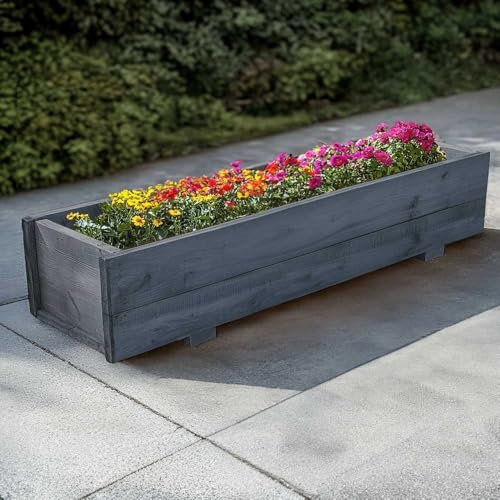 Tulipy 120cm Pine Wooden Planter Flower Trough (1, Grey)