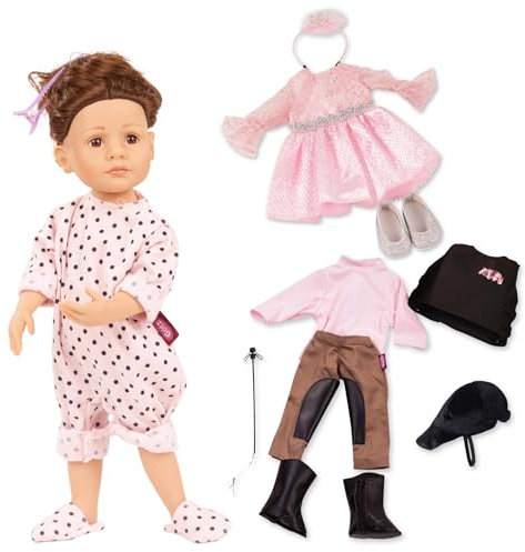 Götz 2511546 Little Kidz Vom Stall Zum Ball Puppe - 36 cm große Multigelenk-Stehpuppe mit braunen Haaren und braunen Augen - 16-teiliges Set