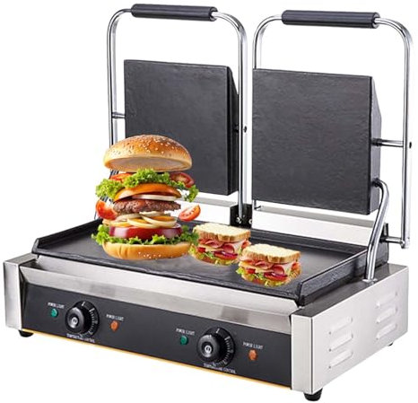 Sandwichera Y Tostadora, Parrilla Con Placas Antiadherentes, Plancha EléCtrica De Sobremesa Para Interiores, Apertura 180°, 50 °C–300 °C, Con Mango FríO,19x9Flat