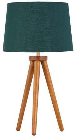Voyage - Dark Oak Table Lamp or Bedside Light with Green & Gold Shade