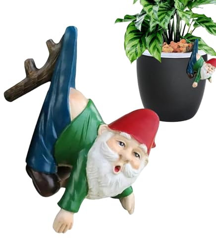Statua di gnomo nano da giardino in resina, da appendere, per vasi da fiori, vasi e piante grasse, decorazione per interni/esterni per cortile, patio, balcone e tavolo