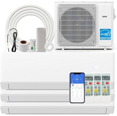 SIMOE 30k BTU Tri 3 Zone Multi Zones Mini Split AC Heat Pump Full Set, Mini Split Air Conditioner, 23 SEER2, Wifi-Enabled 9k+12k+12k BTU, 208-230V, Ductless Energy Star, Installation Kit