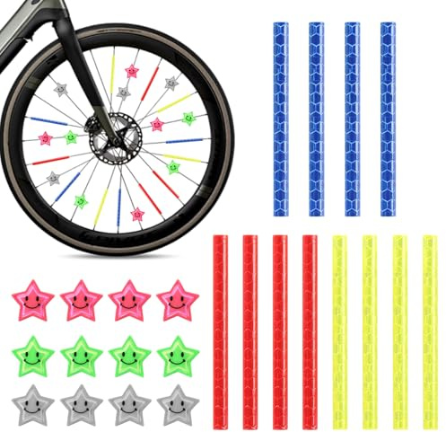 xnnmzhao Lot de 24 réflecteurs de rayons de vélo - Étoiles multicolores - Clicker - Étoiles réfléchissantes - Décoration de vélo