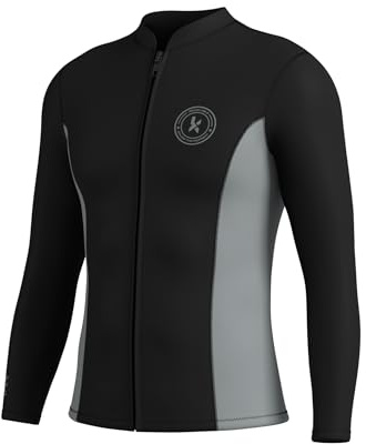 KMT Wetsuit Top Men, Mens Wetsuits Jackets 2.5mm Upgrade CR Neoprene Tops for Surfing Diving Snorkeling Kayaking Swimming, Grey Large