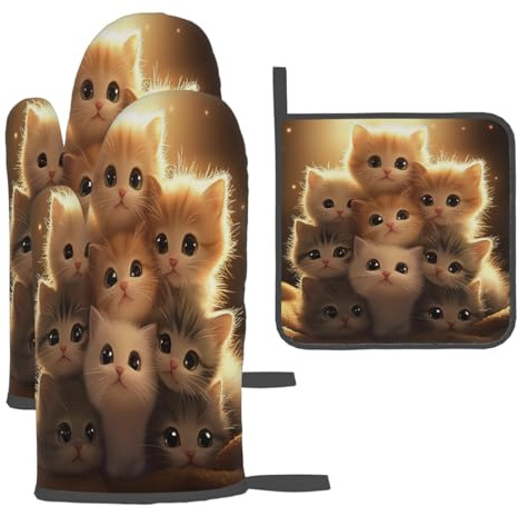 Mexpekil Gants de cuisine résistants à la chaleur et maniques avec boucle de suspension pour la cuisson, le barbecue, les chatons mignons